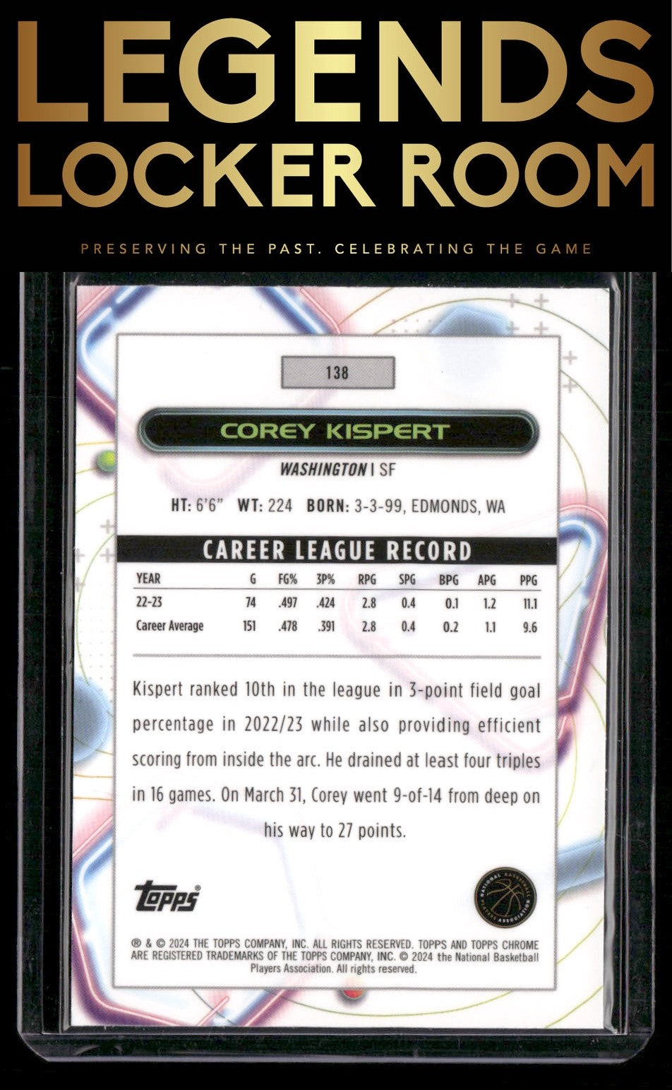 2023-24 Topps Chrome Cosmic #138 Corey Kispert