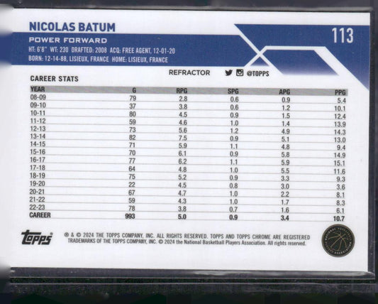 2023-24 Topps Chrome #113 Nicolas Batum Refractors