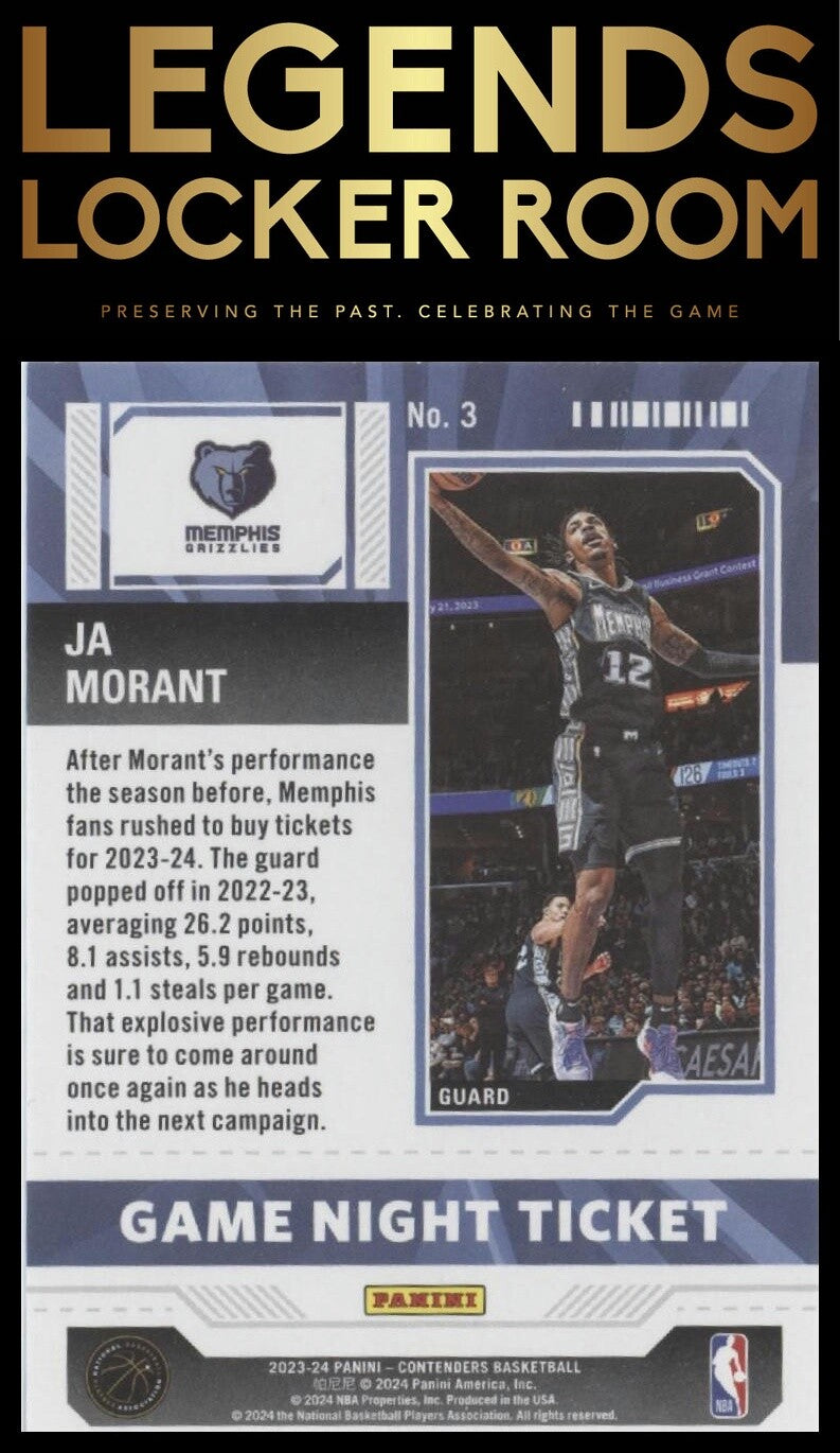 2023-24 Panini Contenders #3 Ja Morant Game Night Ticket