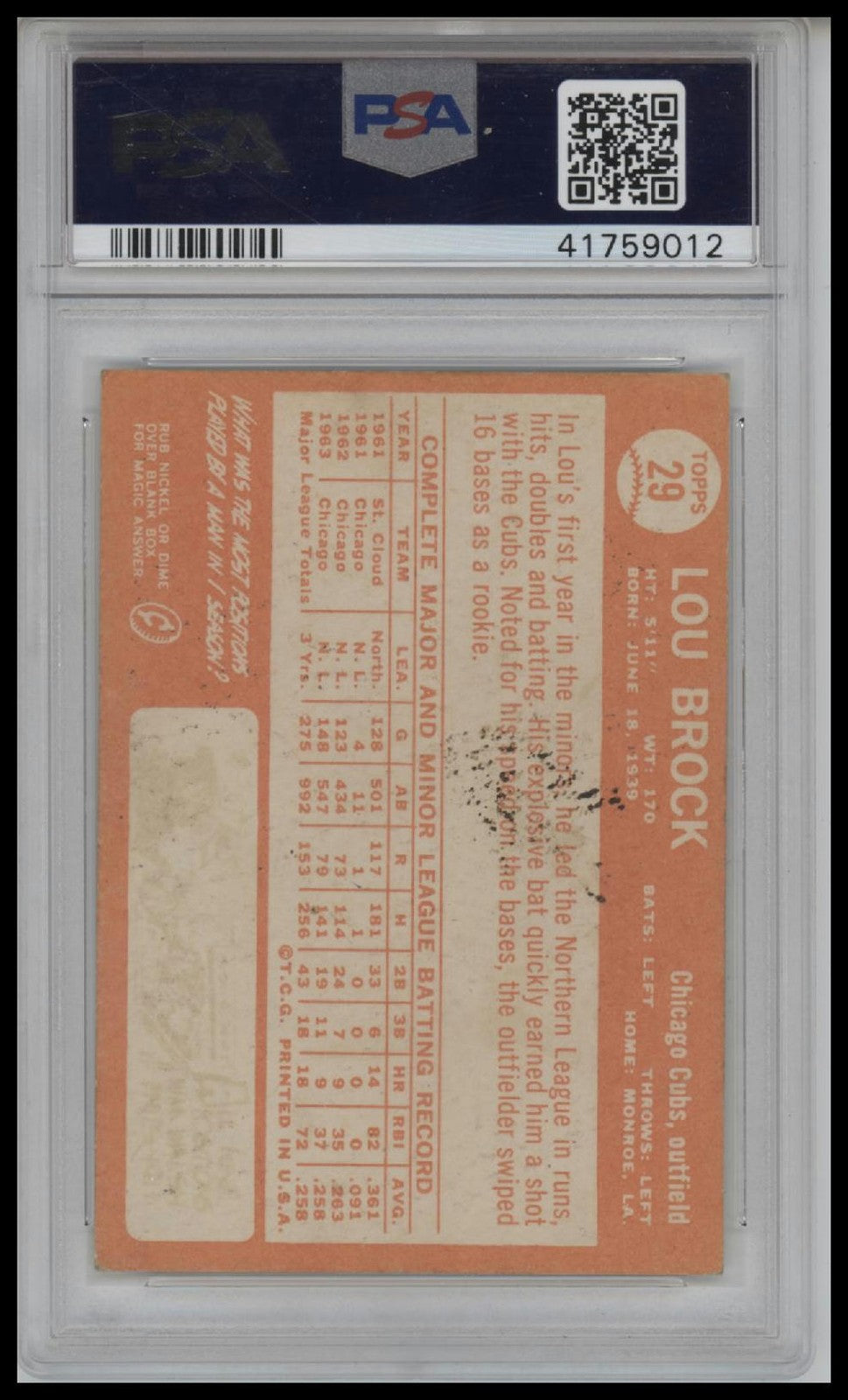 1964 Topps #29 Lou Brock PSA Authentic