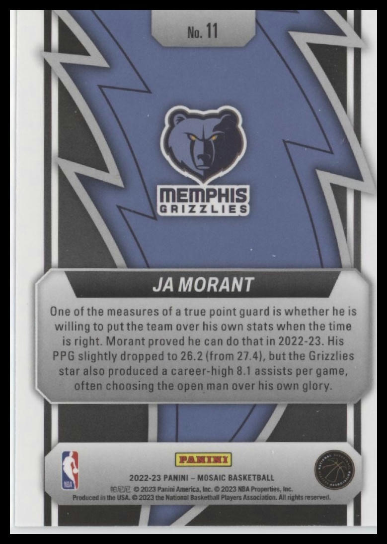 2022-23 Panini Mosaic #11 Ja Morant Thunder Road