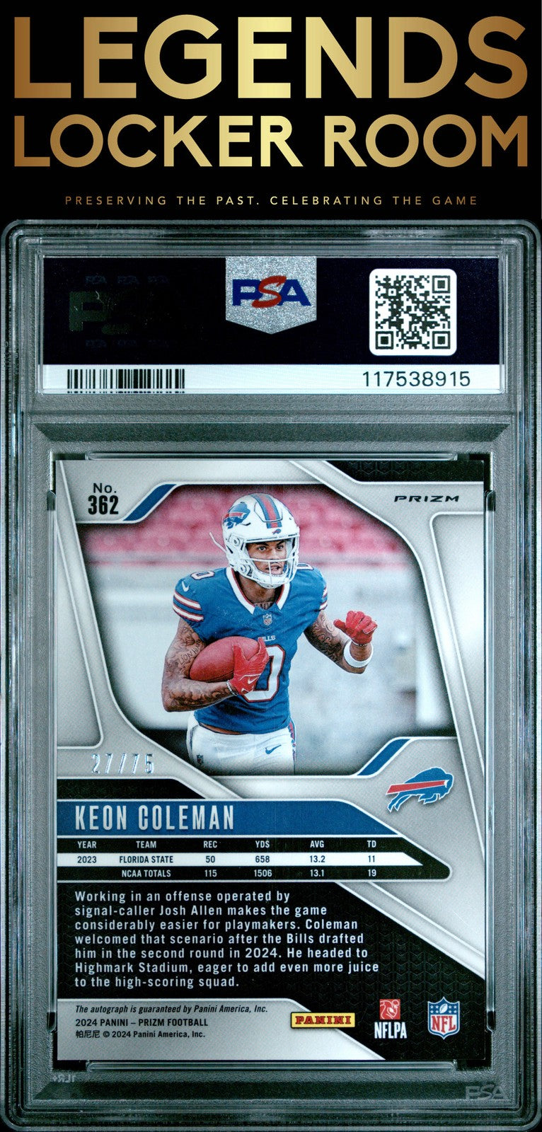 2024 Panini Prizm #362 Keon Coleman Autograph-Green Scope PSA 9