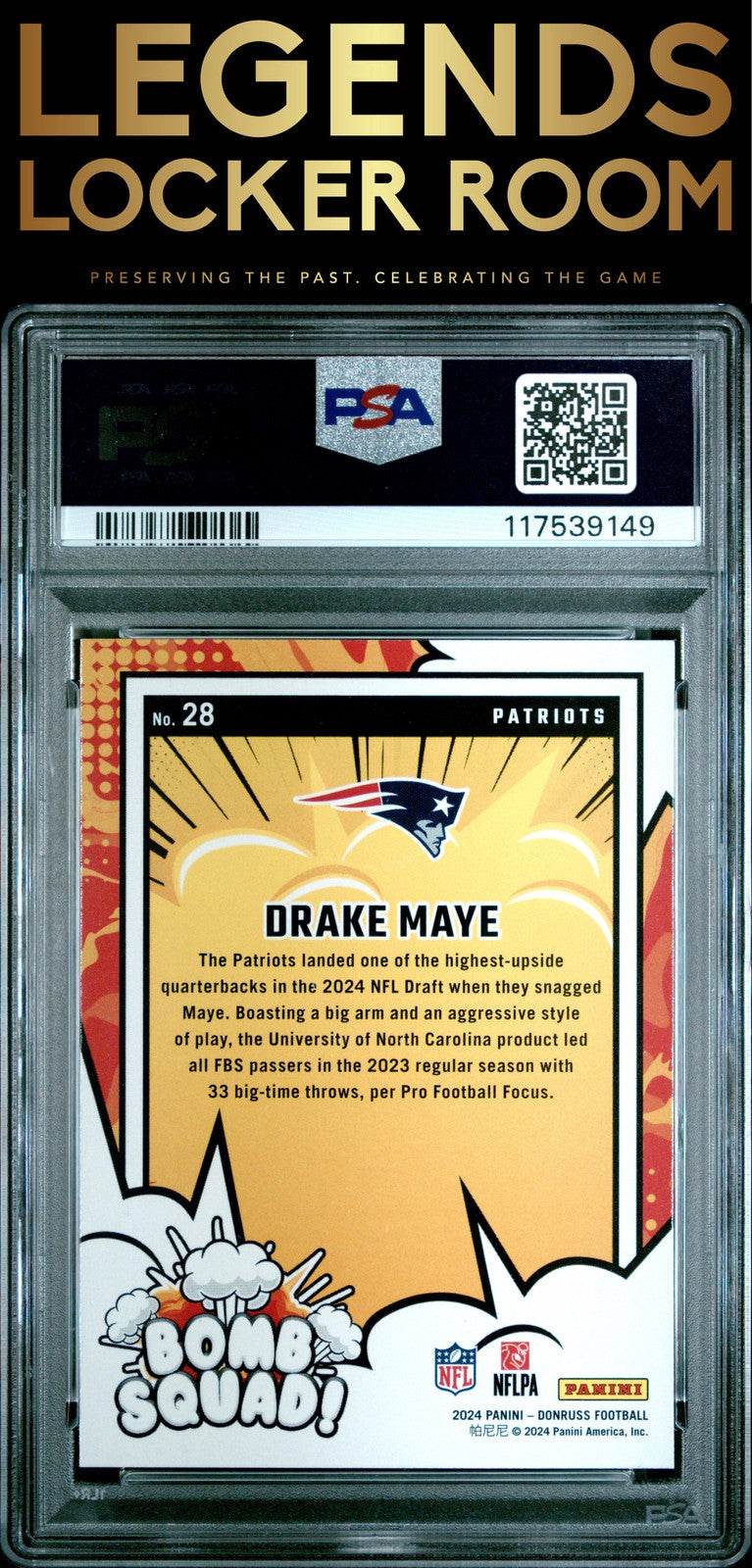 2024 Panini Donruss Bomb Squad #28 Drake Maye PSA 10