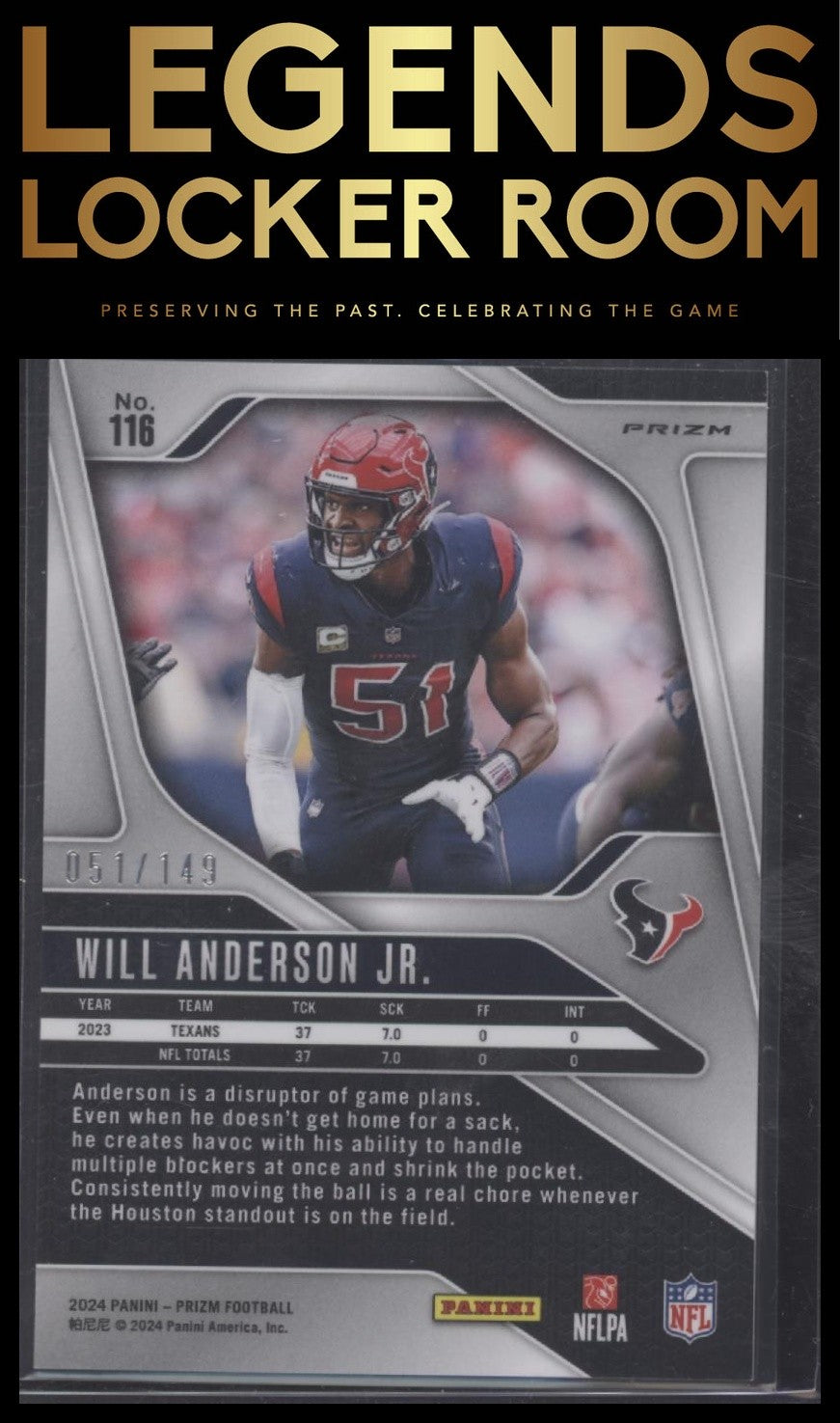 2024 Panini Prizm #116 Will Anderson Jr. Red Wave #/149