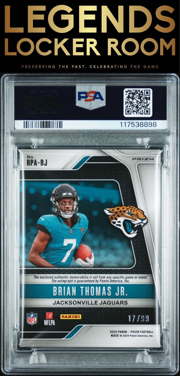 2024 Panini Prizm Rookie Patch Autographs #RPABJ Brian Thomas Jr. PSA 9