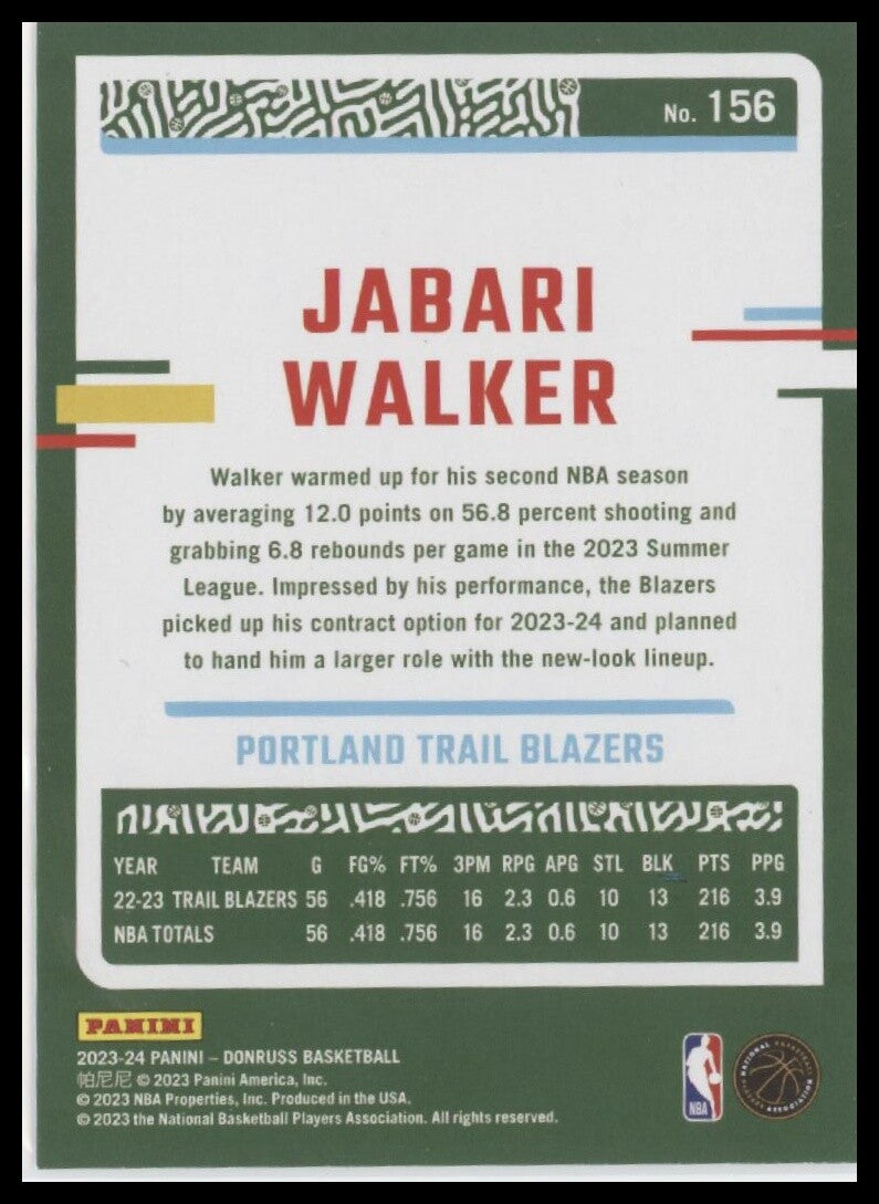 2023-24 Donruss #156 Jabari Walker