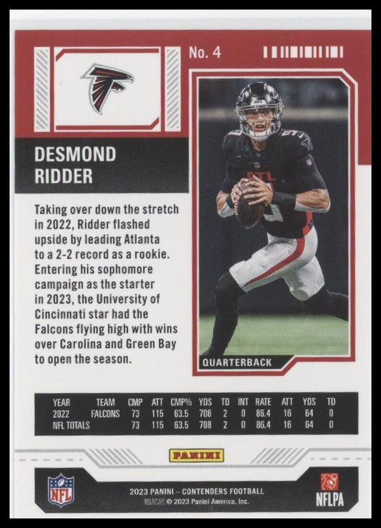 2023 Panini Contenders #4 Desmond Ridder Game Ticket
