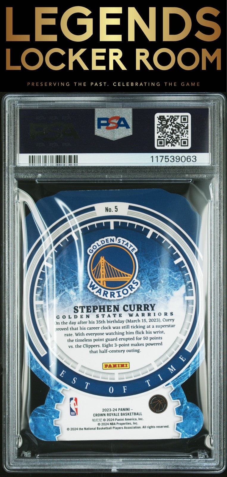 2023 Panini Crown Royale Test Of Time #5 Stephen Curry Test Of Time-Blue PSA 9