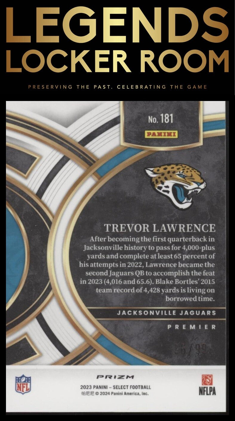 2023 Panini Select #181 Trevor Lawrence Light Blue Prizms #/99