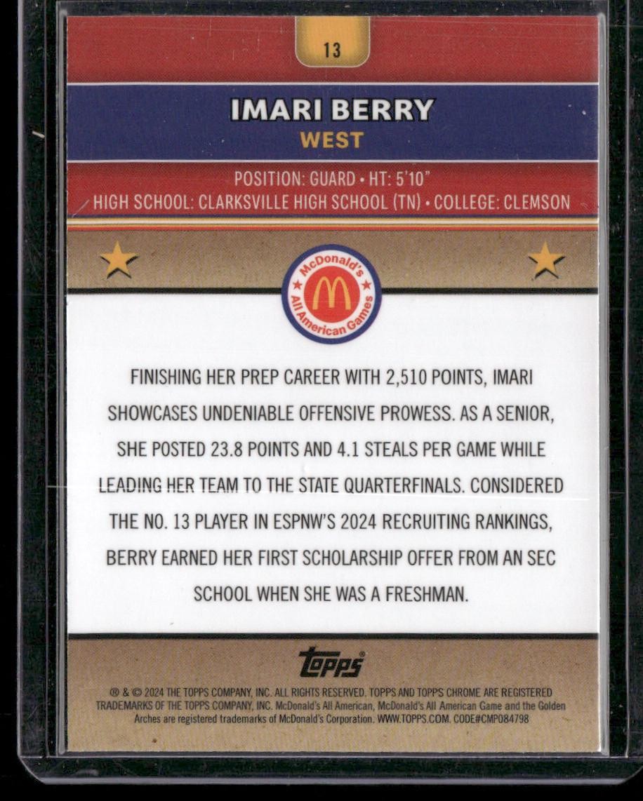 2024 Topps Chrome McDonald's All-American Imari Berry Purple Refractor #/150