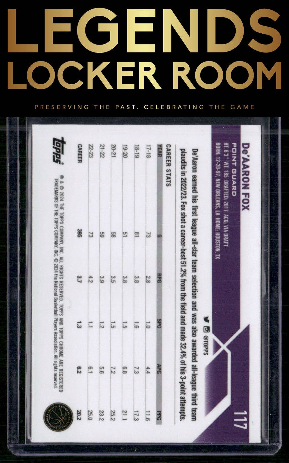 2023-24 Topps Chrome Sapphire #117 De'Aaron Fox