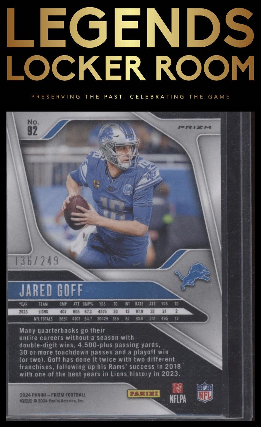 2024 Panini Prizm #92 Jared Goff Orange #/249