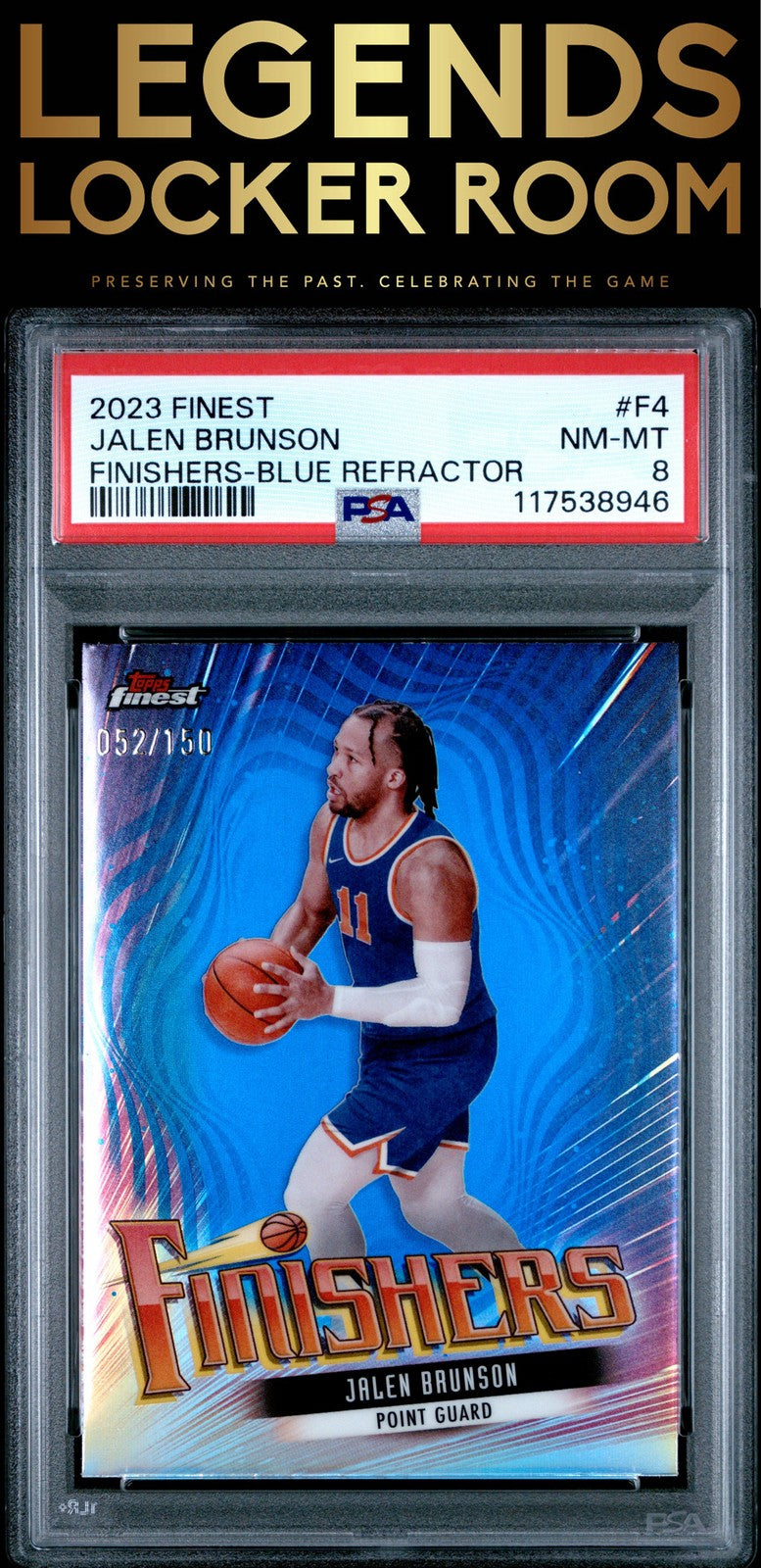 2023 Topps Finest Finishers #F4 Jalen Brunson Finishers-Blue Refractor PSA 8