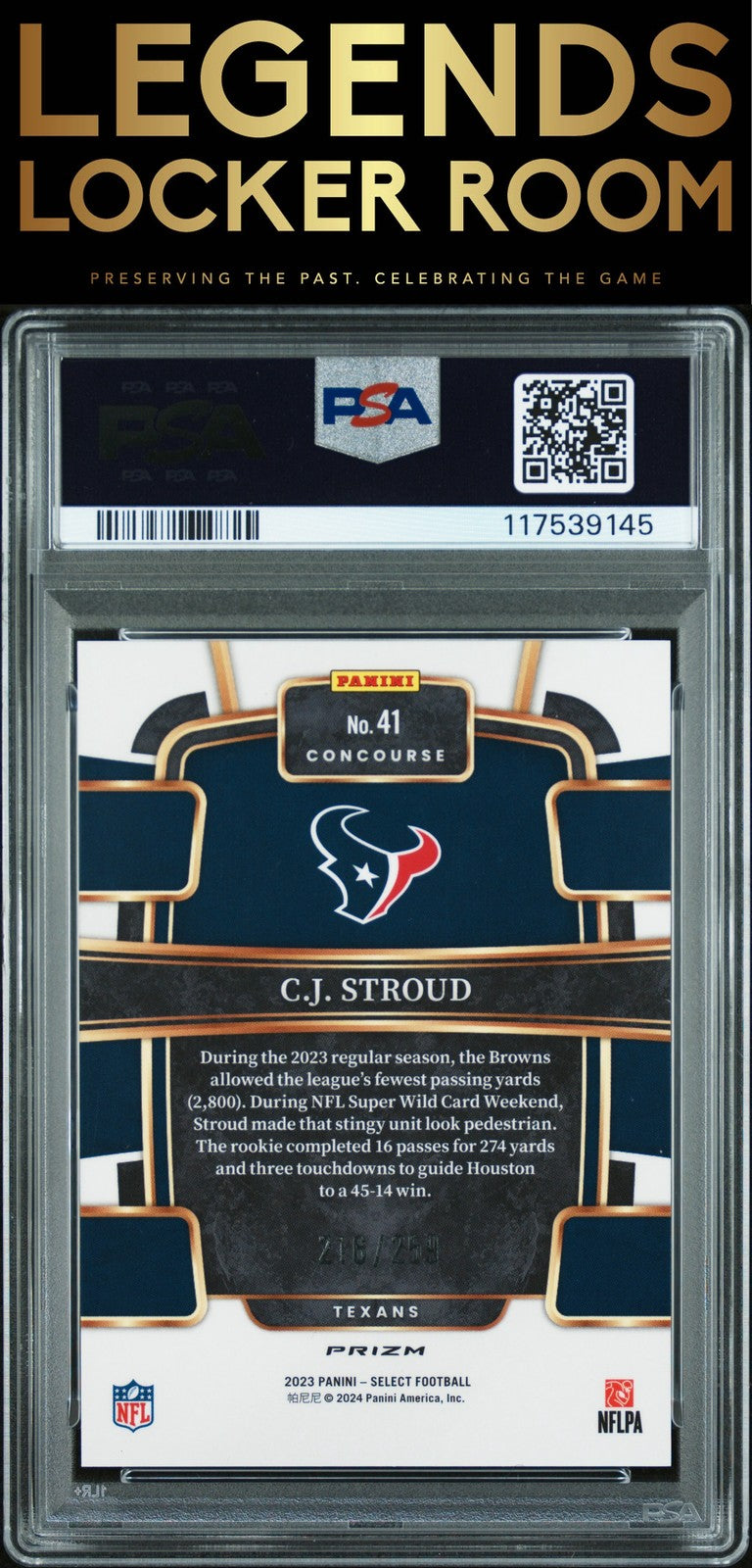 2023 Panini Select #41 Cj Stroud Tri-Color Prizm PSA 9