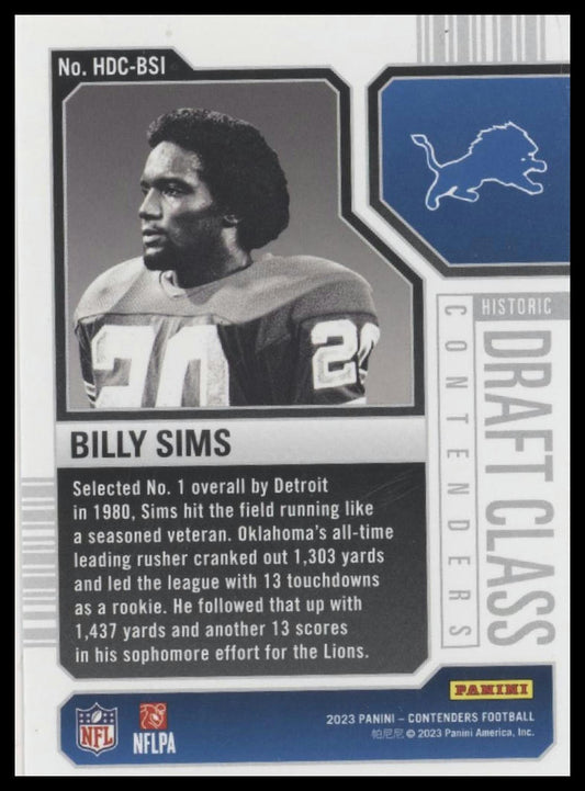 2023 Panini Contenders #HDC-BSI Billy Sims Historic Draft Class Contenders