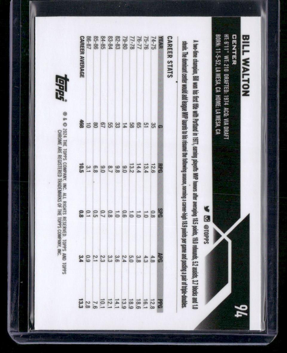 2023-24 Topps Chrome #94 Bill Walton Pink Refractors