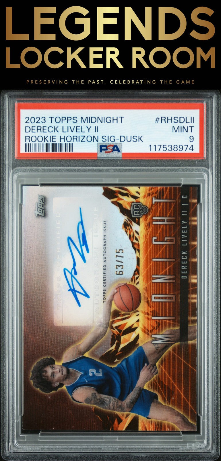 2023 Topps Midnight Rookie Horizon Signatures Dereck Lively II Dusk PSA 9