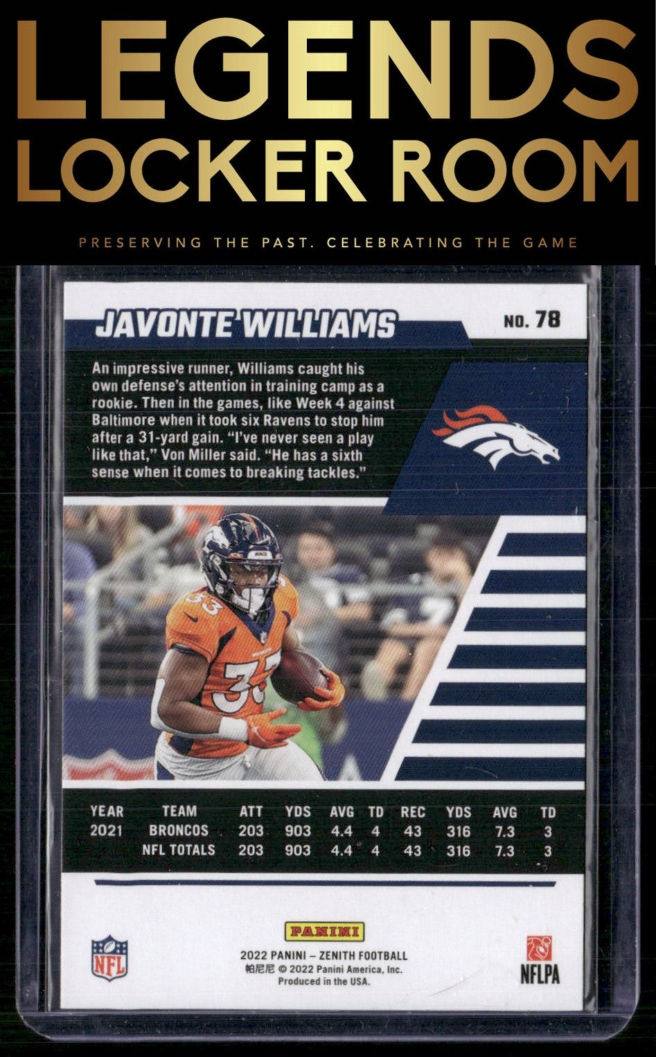 2022 Zenith #78 Javonte Williams Retail