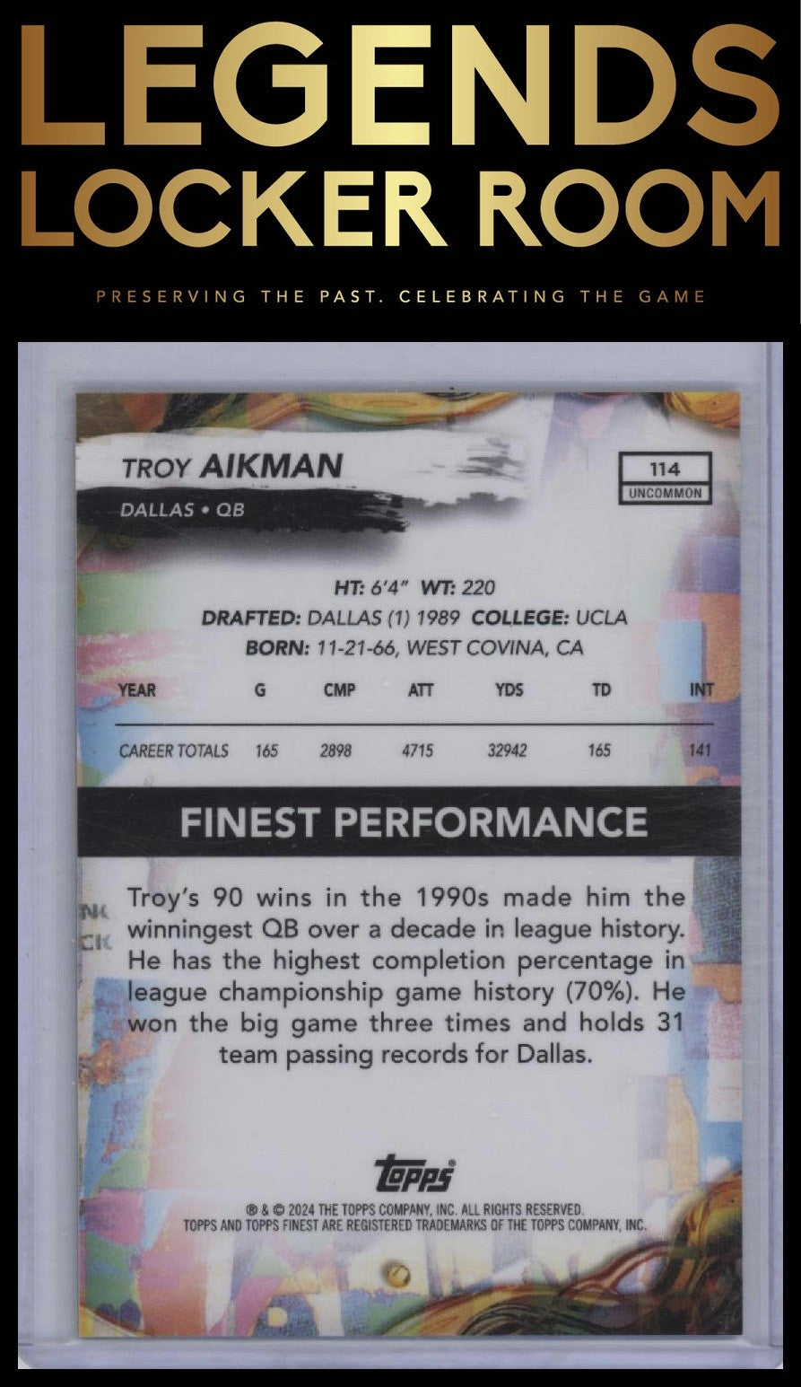 2024 Finest #114 Troy Aikman Black Refractor #/20
