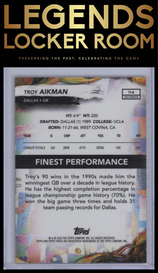 2024 Finest #114 Troy Aikman Black Refractor #/20