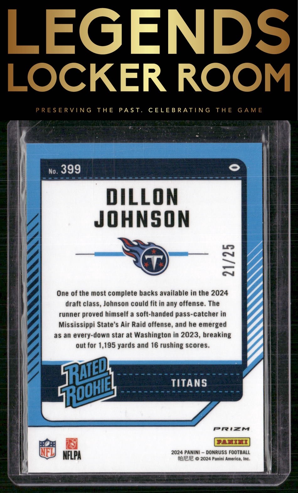 2024 Donruss #399 Dillon Johnson Optic Rated Rookies Preview Green Pandora #/25