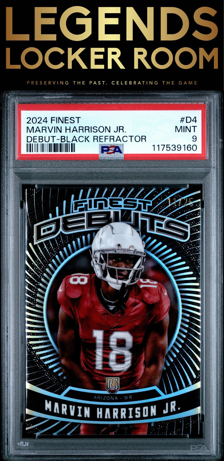 2024 Topps Finest Debut #D4 Marvin Harrison Jr. Debut-Black Refractor PSA 9