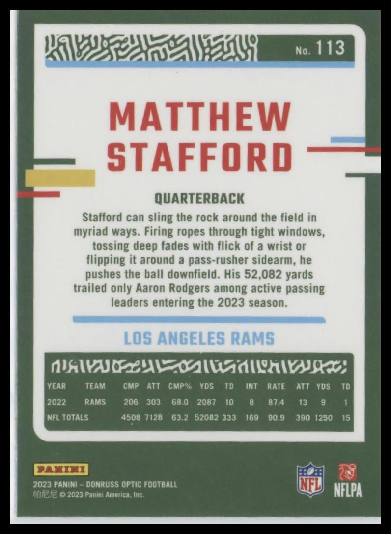 2023 Donruss Optic #113 Matthew Stafford