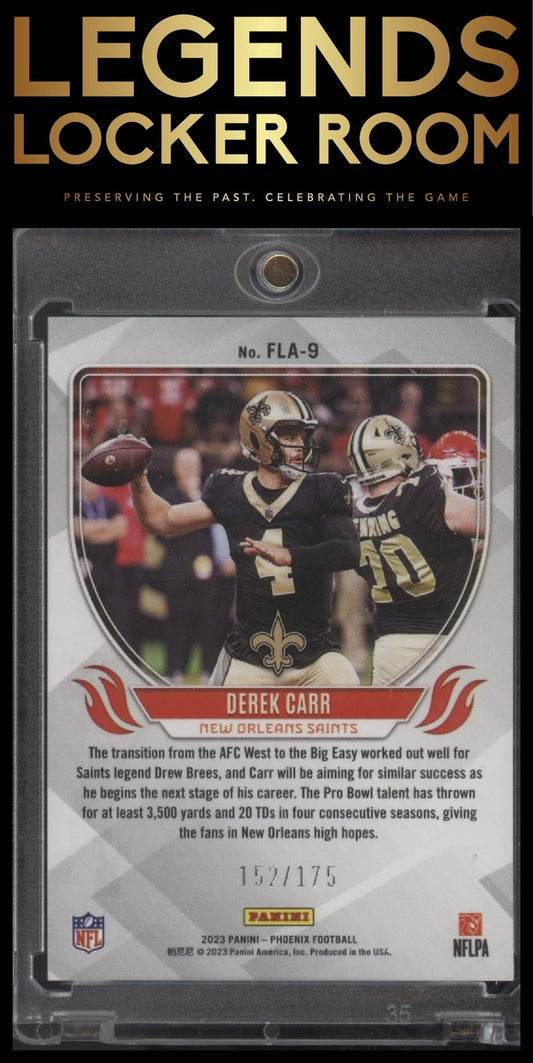 2023 Panini Phoenix #FLA-9 Derek Carr Flame Throwers Pink #/175