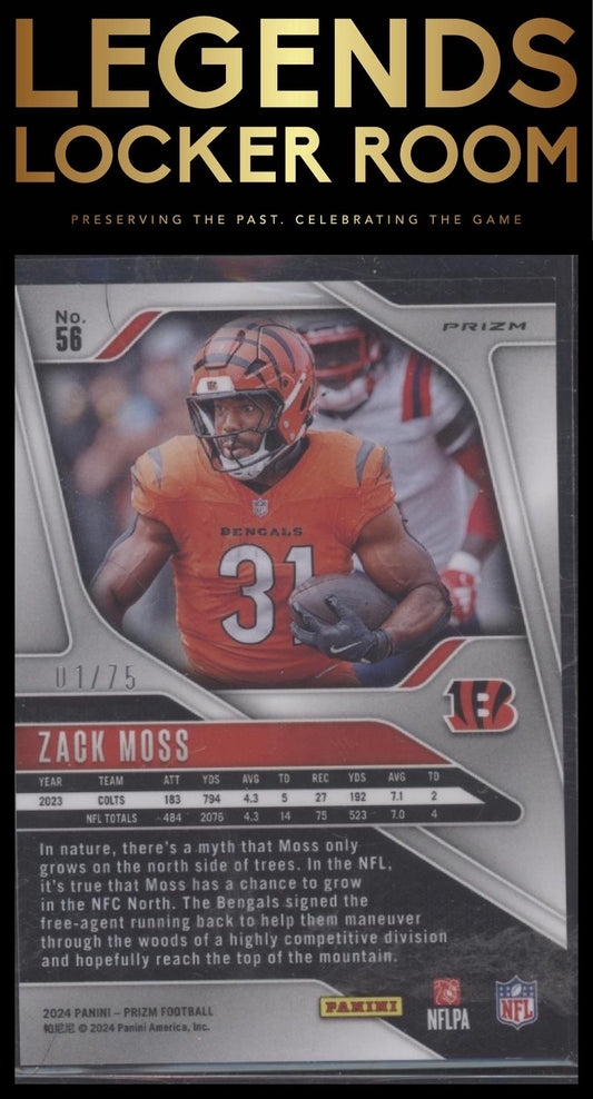 2024 Panini Prizm #56 Zack Moss Green Scope #/75