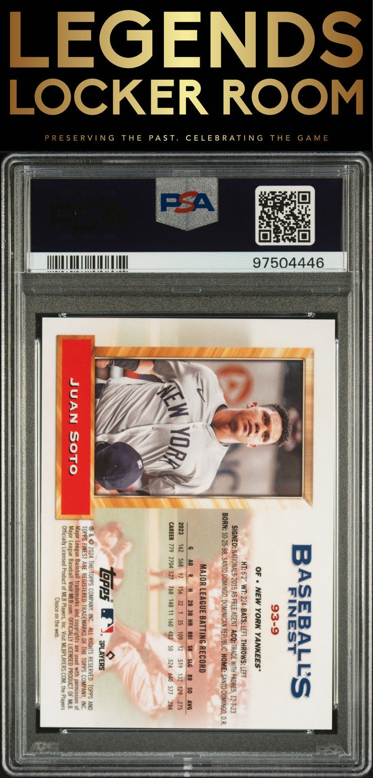 2024 Topps Finest What If 1993 Finest Prototypes Juan Soto Purple Ref PSA 10