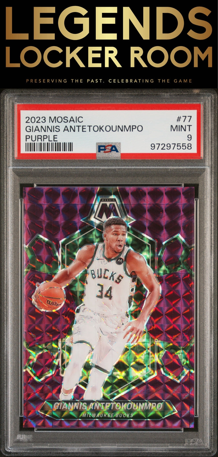 2023 Panini Mosaic #77 Giannis Antetokounmpo Purple PSA 9