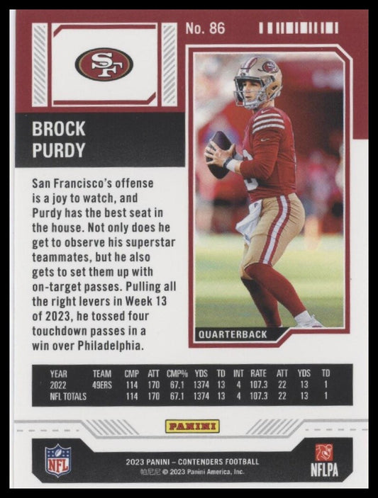 2023 Panini Contenders #86 Brock Purdy Season Ticket Retail