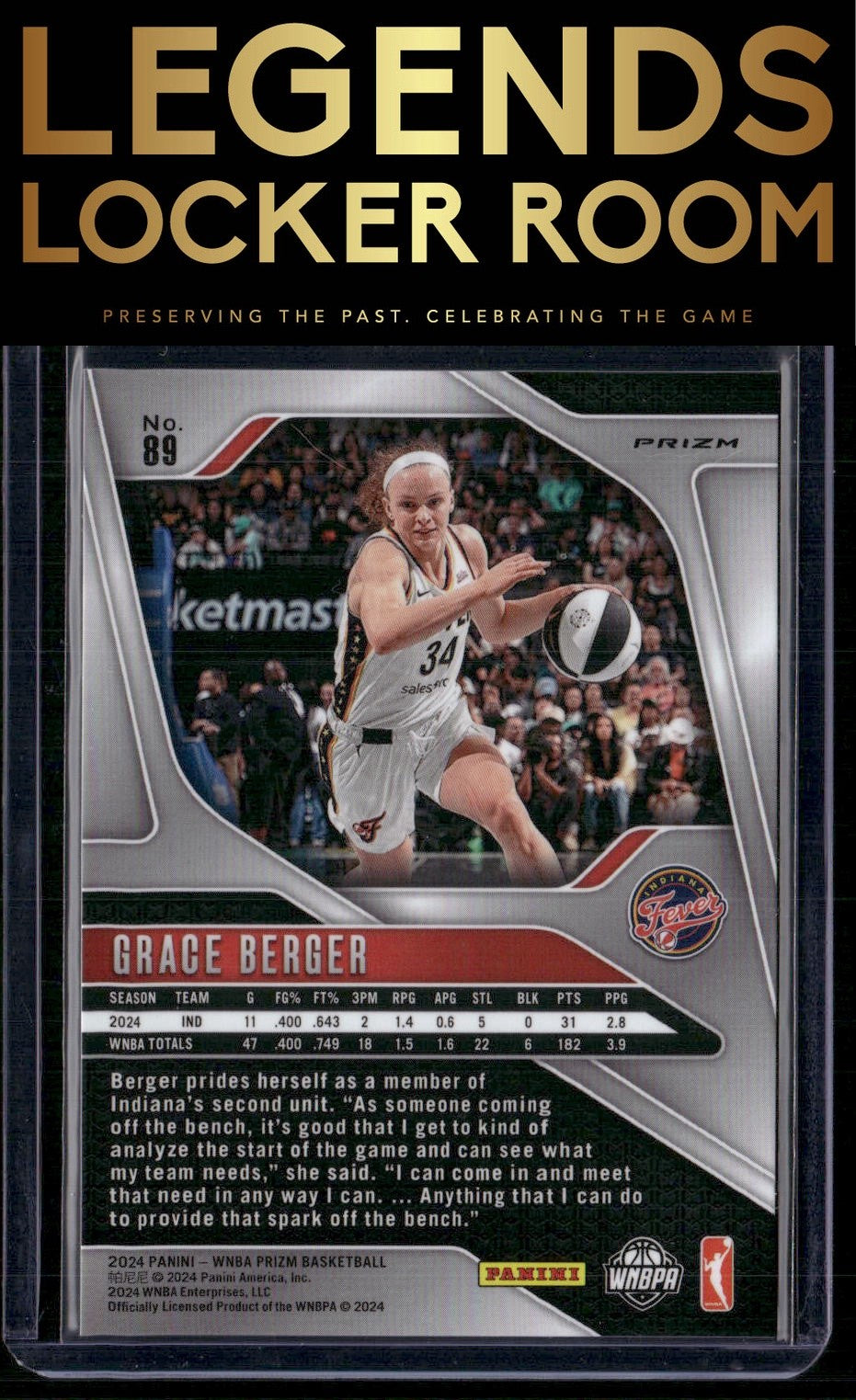 2024 Panini Prizm WNBA #89 Grace Berger Silver Prizms
