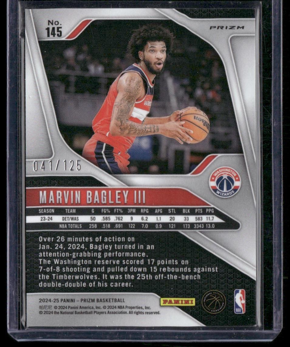 2024-25 Panini Prizm #145 Marvin Bagley III Prizms Blue Ice #/125