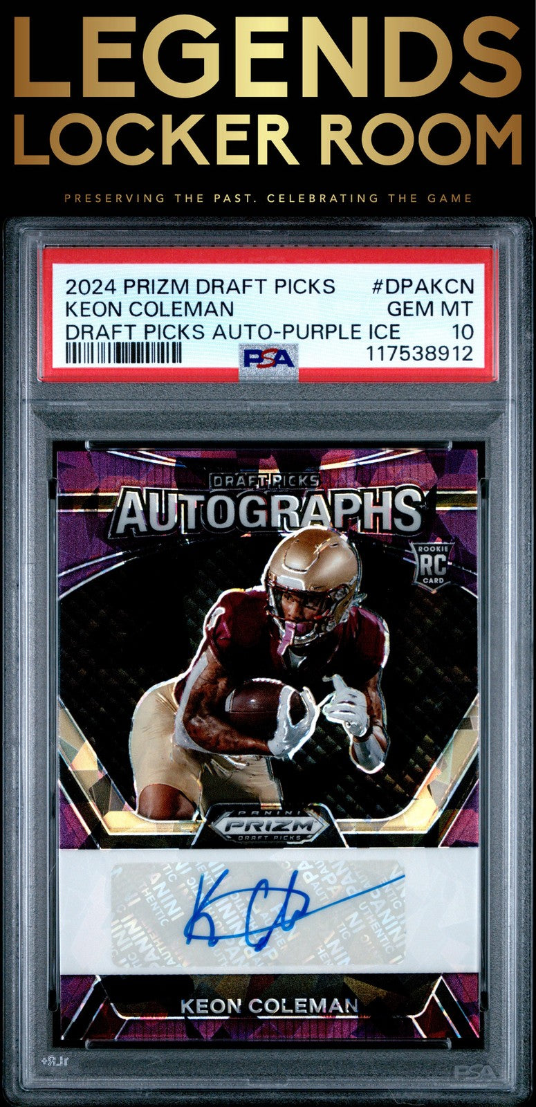 2024 Panini Prizm Draft Picks Autographs Keon Coleman Purple Ice PSA 10