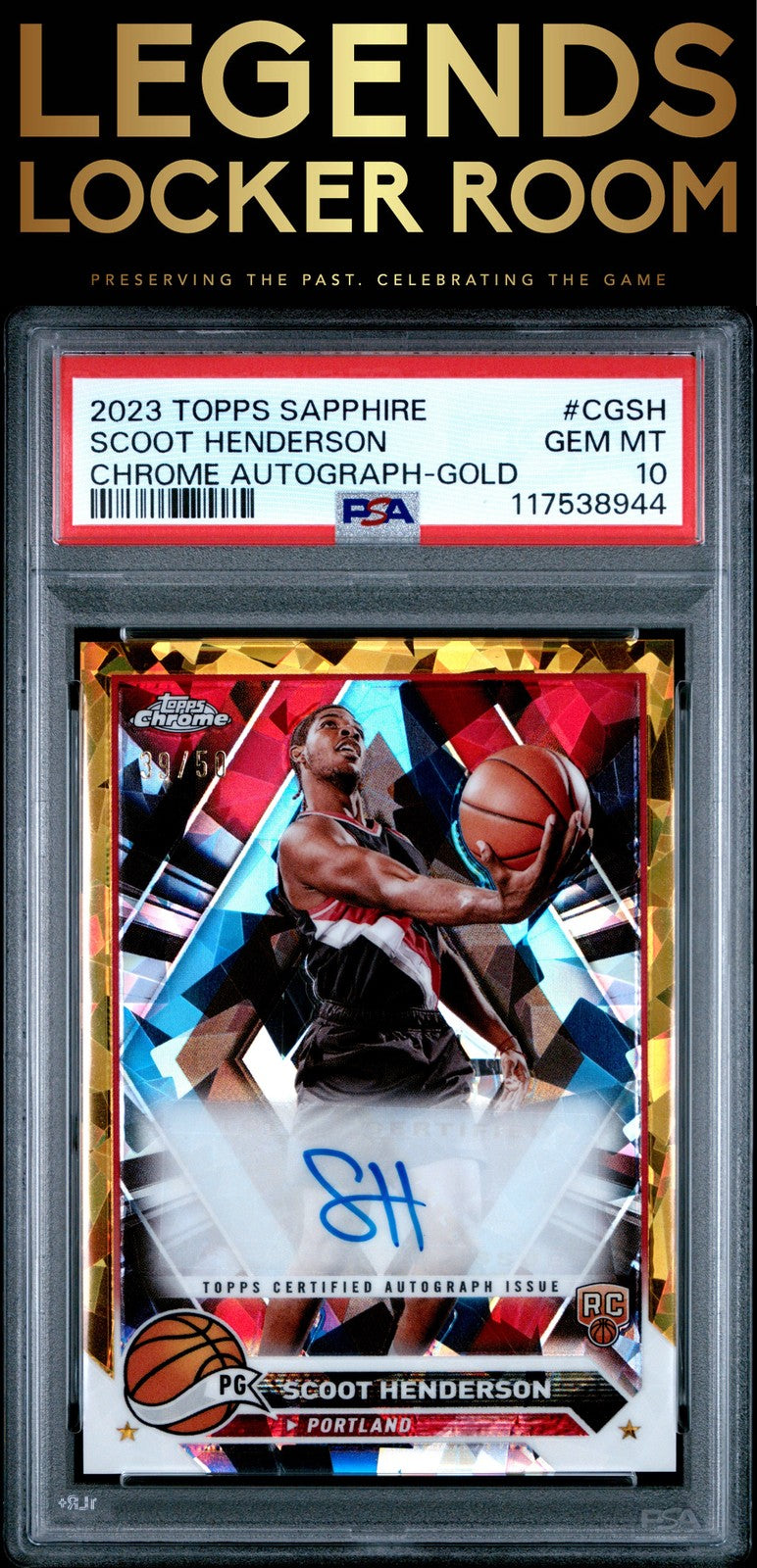 2023 Topps Chrome Sapphire Edition Auto Scoot Henderson Gold /50 PSA 10