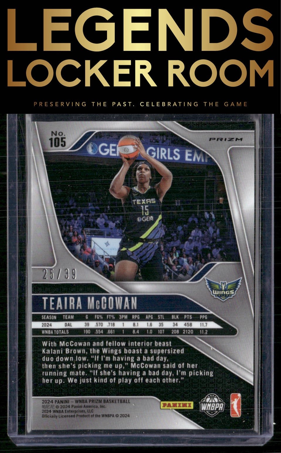 2024 Panini Prizm WNBA #105 Teaira McCowan Black Velocity Prizms #/39