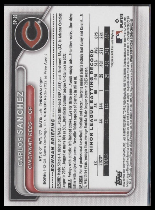 2024 Bowman #BP-25 Carlos Sanchez Prospects