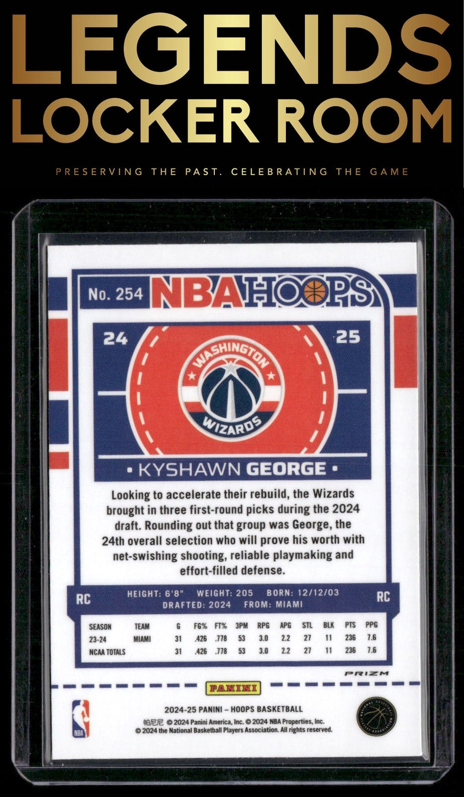 2024-25 Hoops #254 Kyshawn George Premium Prizms Silver