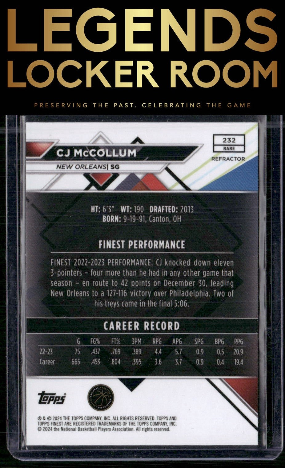 2023-24 Finest #232 CJ McCollum Refractors