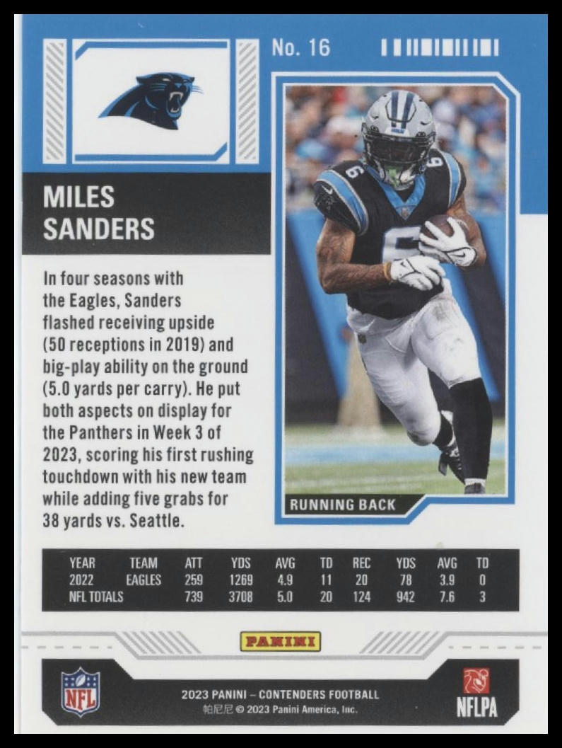 2023 Panini Contenders #16 Miles Sanders Season Ticket Retail