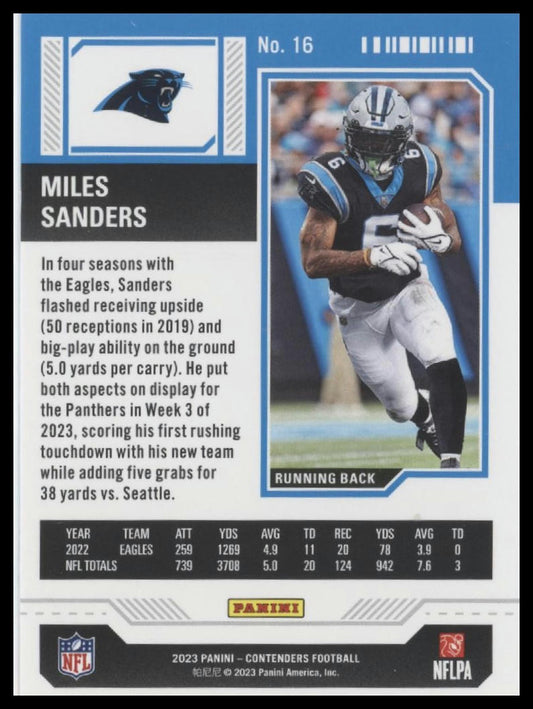 2023 Panini Contenders #16 Miles Sanders Season Ticket Retail