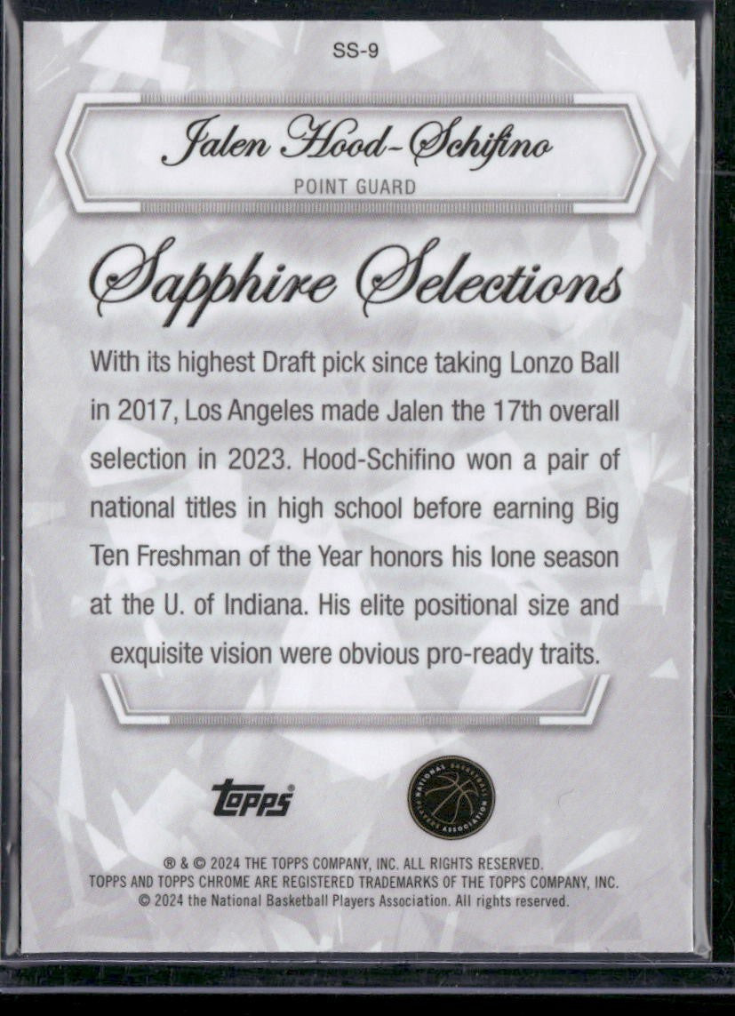 2023-24 Topps Chrome Sapphire #SS-9 Jalen Hood-Schifino Sapphire Selections