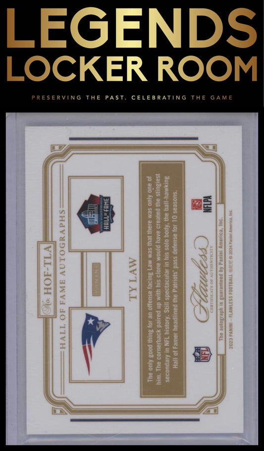 2023 Panini Flawless #HOF-TLA Ty Law Hall of Fame Autographs Sapphire #/10
