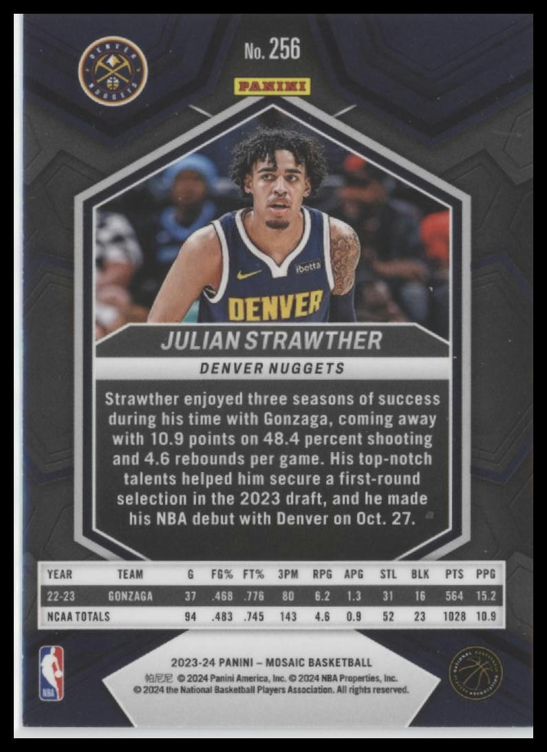 2023-24 Panini Mosaic #256 Julian Strawther NBA Debut