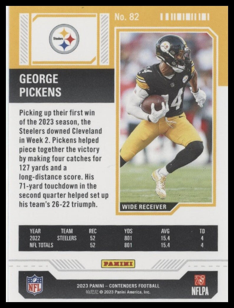 2023 Panini Contenders #82 George Pickens Season Ticket Retail