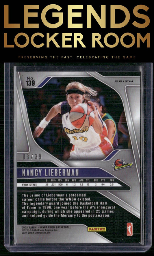2024 Panini Prizm WNBA #139 Nancy Lieberman Black Velocity Prizms #/39