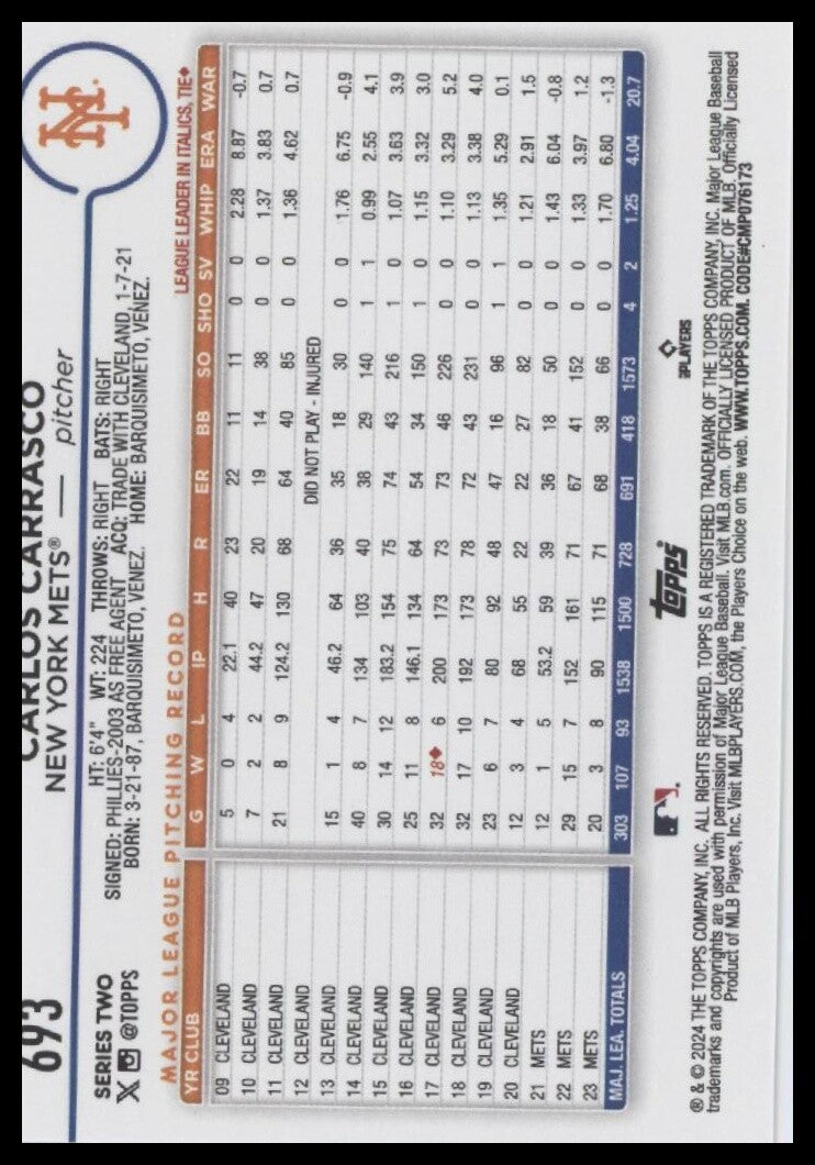 2024 Topps #693 Carlos Carrasco