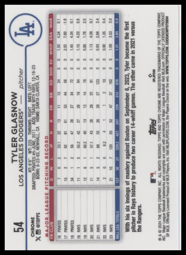 2024 Topps Chrome #54 Tyler Glasnow