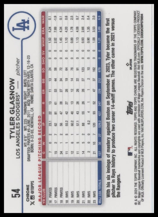2024 Topps Chrome #54 Tyler Glasnow